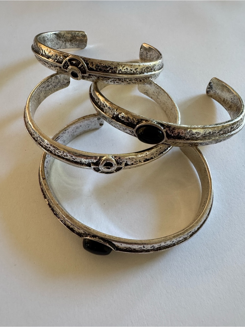 Shyanne Silver-Tone Cuff Bracelets with Black Accents